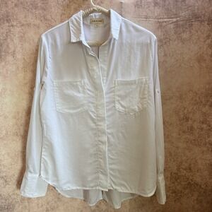 CLOTH & STONE White 100% Tencel Lyocell Roll-Tab Sleeve Buttoned Shirt Sz M